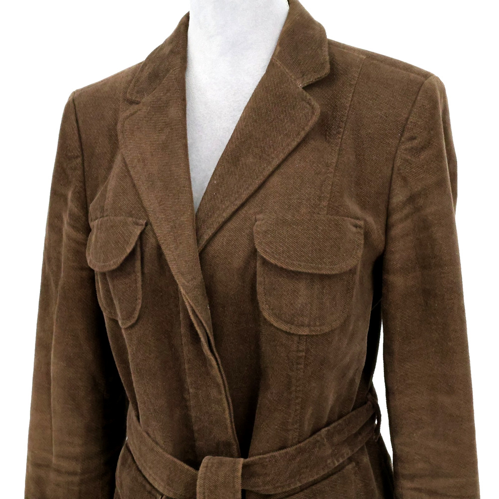 Zara Basic Jacket Womens Large Brown Corduroy Lined Belt Pockets Preppy Academia - Picture 8 of 14